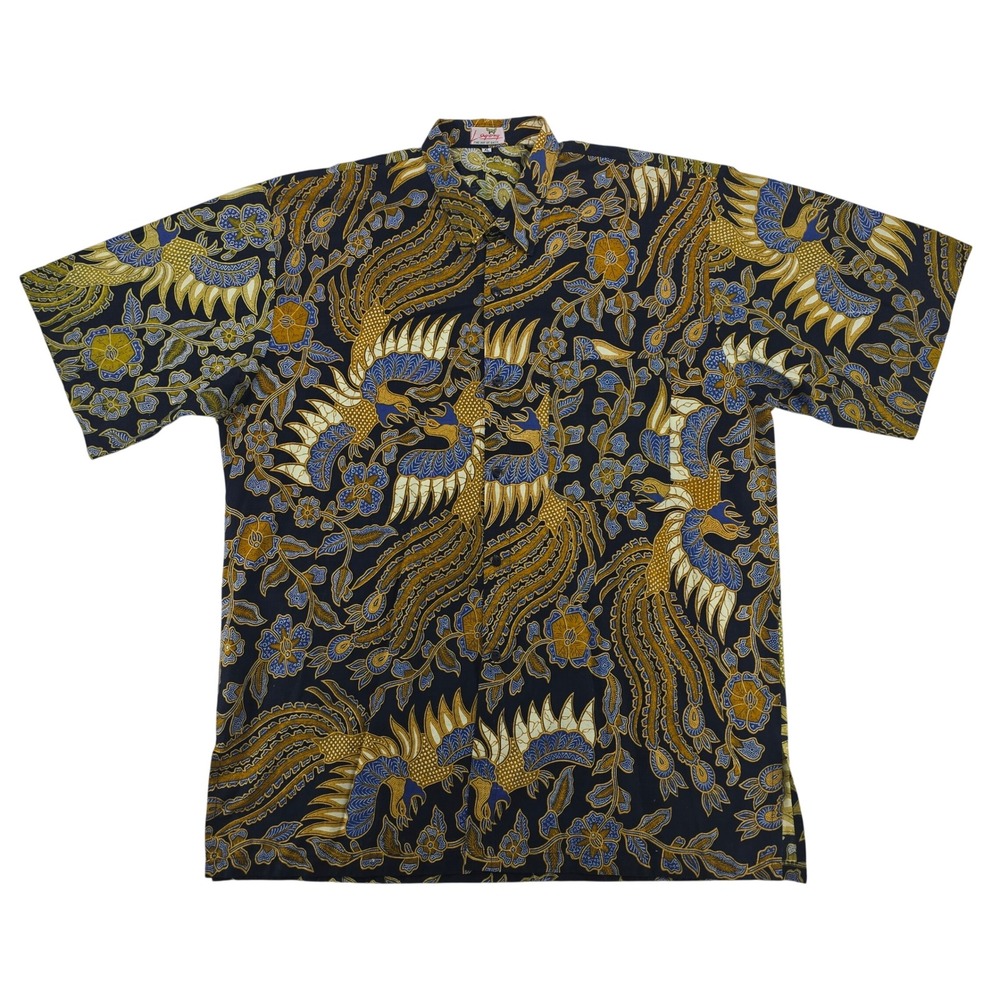 Lagony Fine Art of Batik Mens XL Short Sleeve Button‎ Down Shirt Phoenix Print